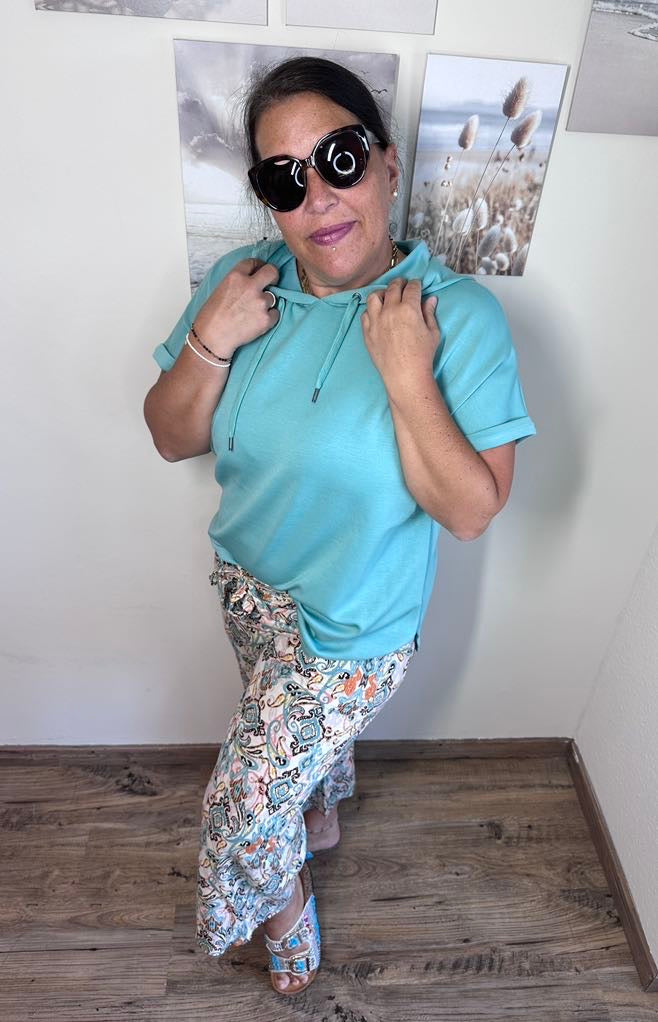 Dam Sweatshirt Lätt Huva Korta Ärmar Modal Polyester-1