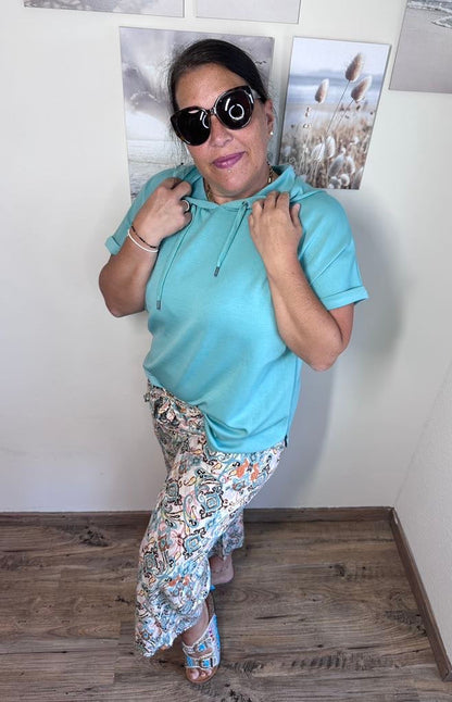 Dam Sweatshirt Lätt Huva Korta Ärmar Modal Polyester-1