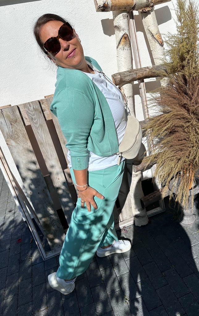 Lång Cardigan för Dam med Öppen Front i Turkos – Viskosnylonblandning, Långa Ärmar, Normal Passform 5