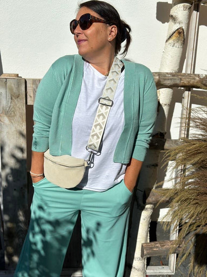 Lång Cardigan för Dam med Öppen Front i Turkos – Viskosnylonblandning, Långa Ärmar, Normal Passform 6