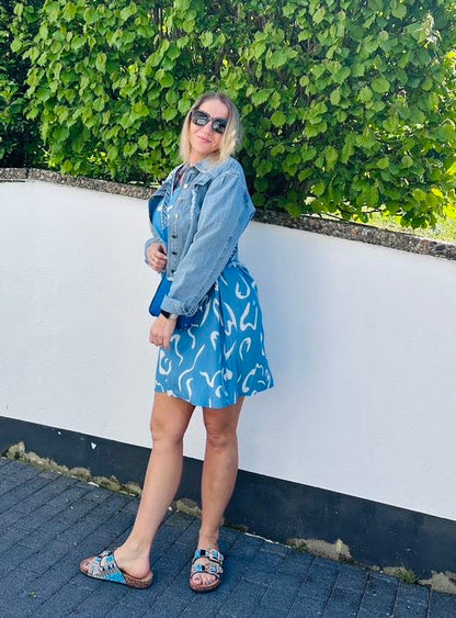 Damklänning A-Line Lätta Breda Ärmar Polyester Knälängd-5