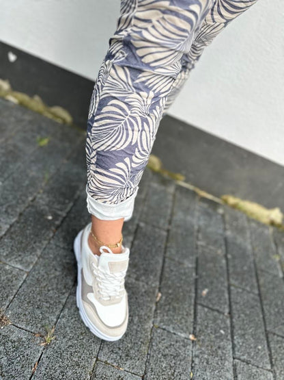 Dam Joggingbyxor med Bladdesign och Glitterband i Mjuk Bomull-6