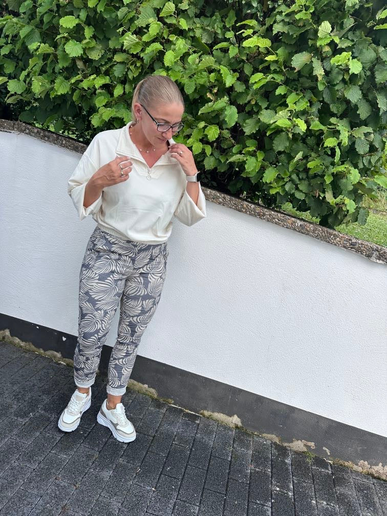 Dam Joggingbyxor med Bladdesign och Glitterband i Mjuk Bomull-4