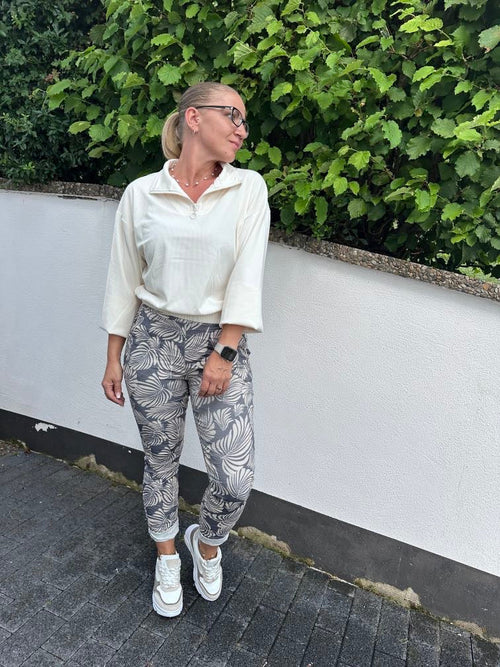 Dam Joggingbyxor med Bladdesign och Glitterband i Mjuk Bomull-1