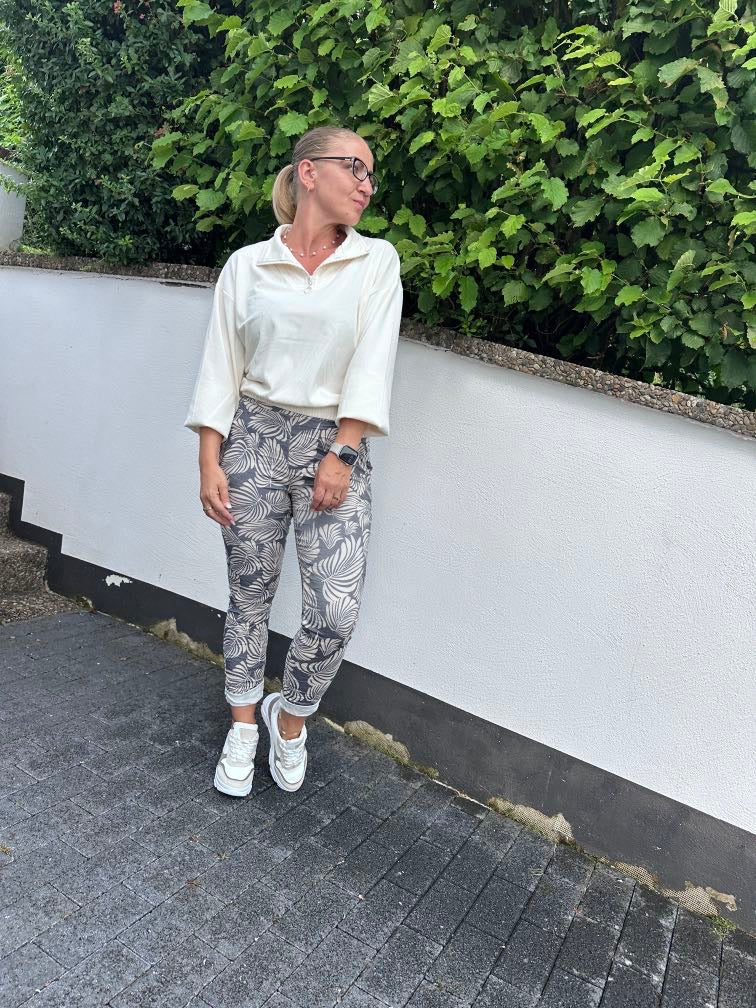 Dam Joggingbyxor med Bladdesign och Glitterband i Mjuk Bomull-5