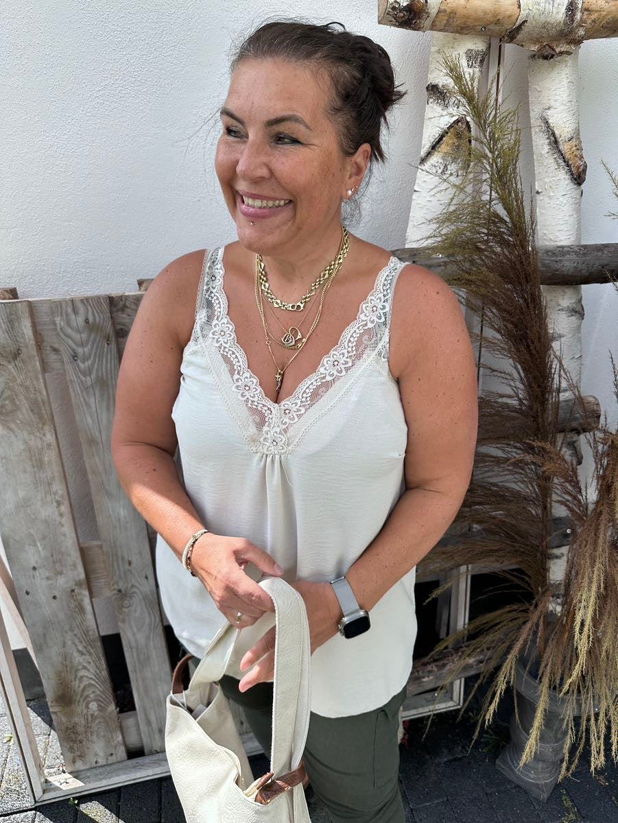 Dam Festtoppar A-linjeformad med Spets Detaljer Polyester 3