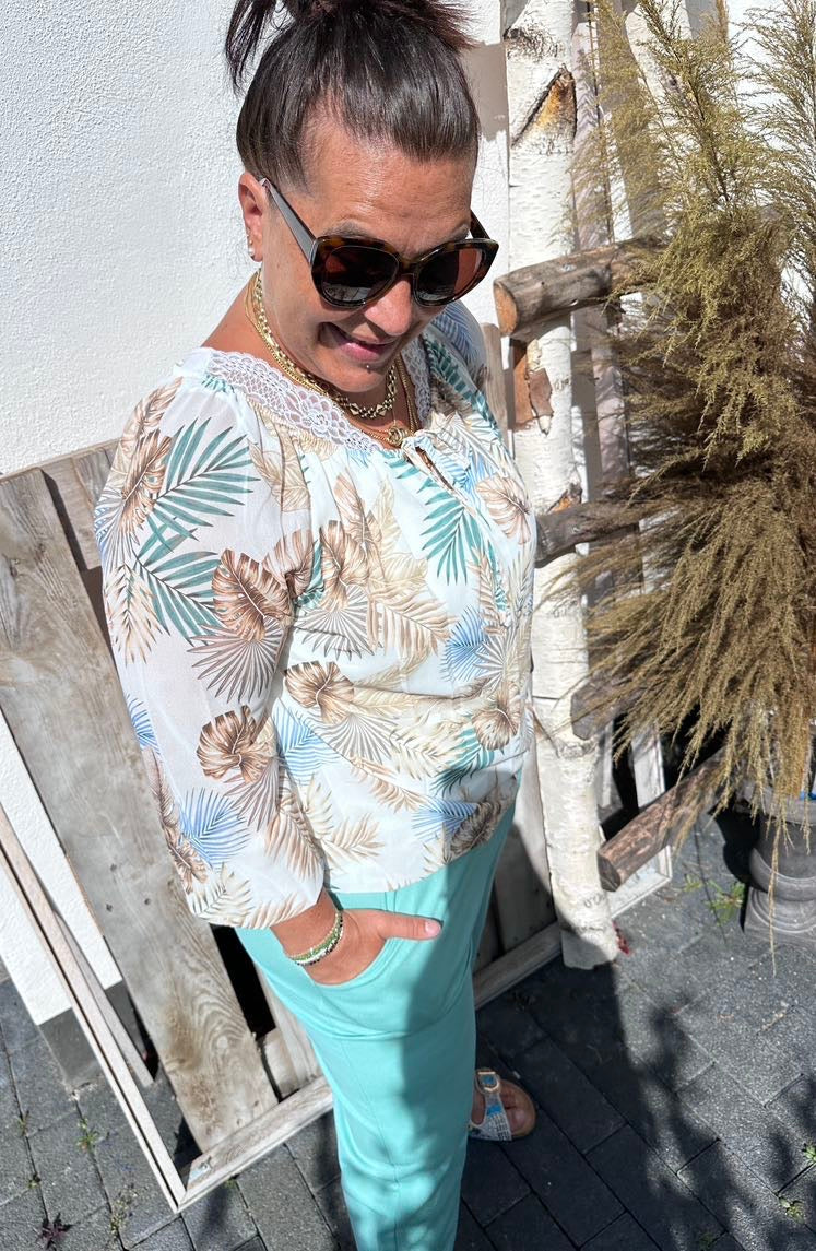 Dam Skjorta Plus Storlek Ljus Beige Blå 100% Bomull-5