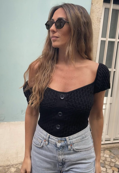 Dam Blus Korta Ärmar Stickad Viskos Nylon-4