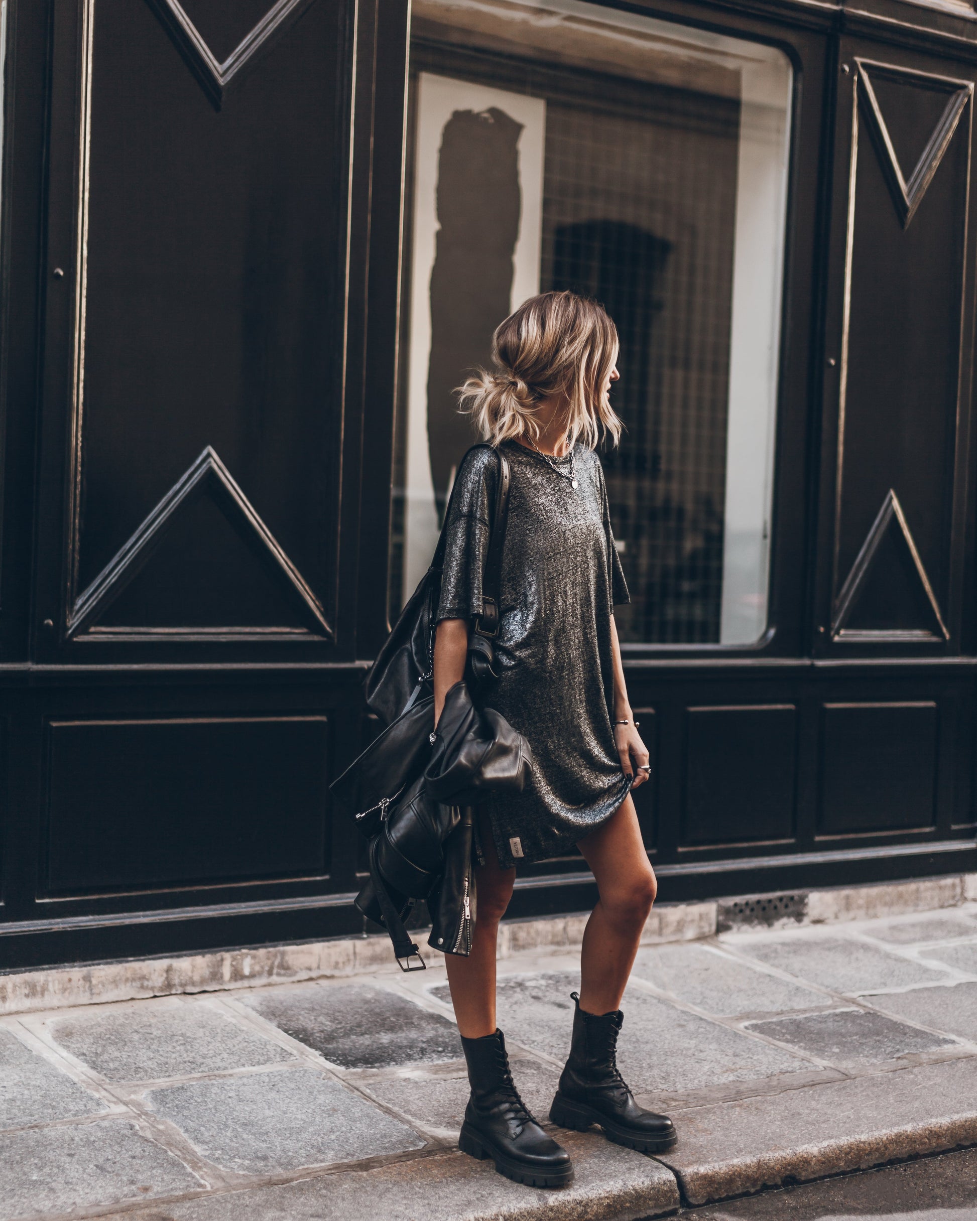 Dam Klänning Mörk Glittrande Avslappnad Linne 100% Linne-6