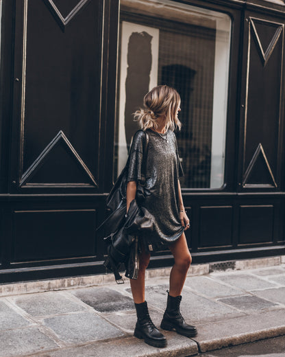 Dam Klänning Mörk Glittrande Avslappnad Linne 100% Linne-6