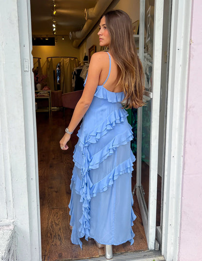 Kvinna Halter Klänning med Ruffles Bomullsmix-4