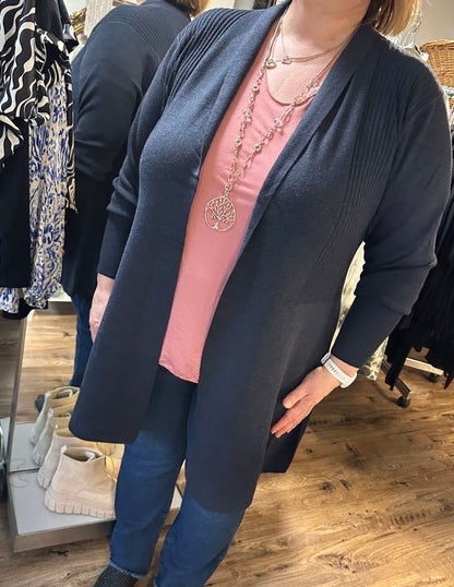 Plus Size Lång Kofta med Öppen Front och Långa Ärmar, Lenzing Ecovero Material, Lös Passform för Komfort 5