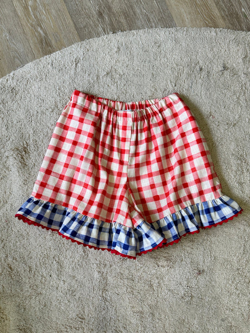 Dam Shorts Vichy Mönster Elastisk Midja Viskos Linne-1