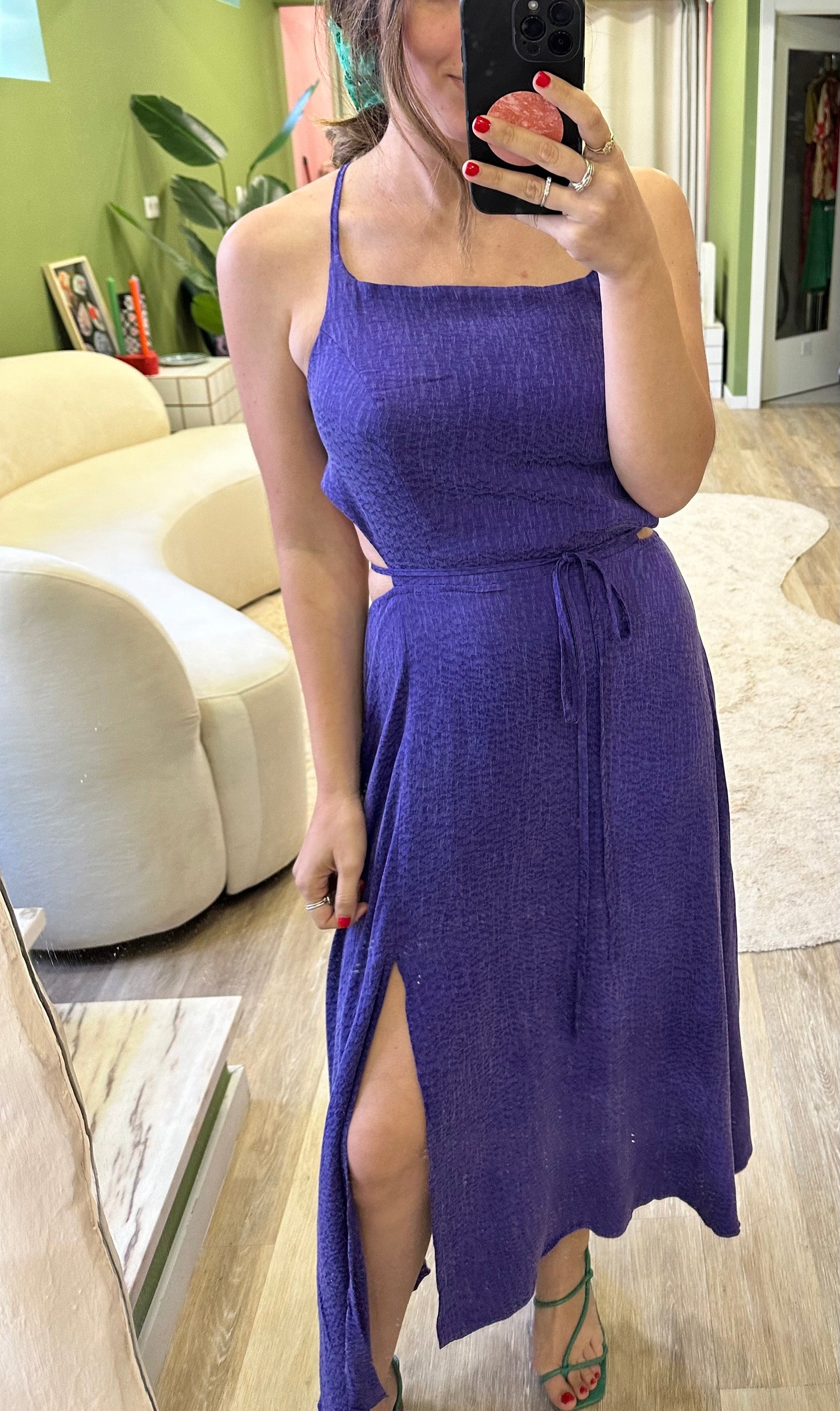 Damklänning U-Hals Cupro Elegant Med Axelkuddar-3