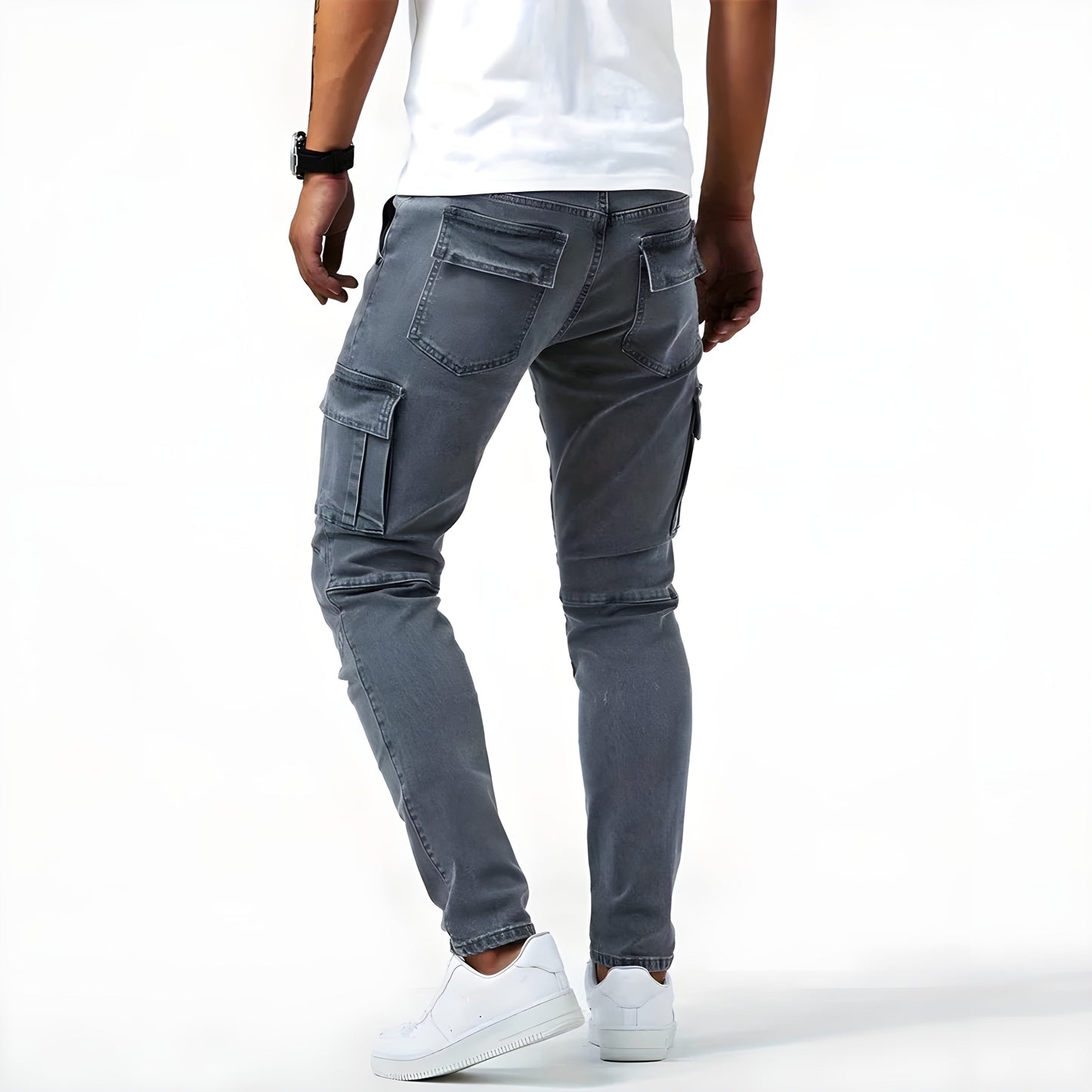 Herrbyxor Cargo Denim med Elastiskt Midjeband för Komfort-5