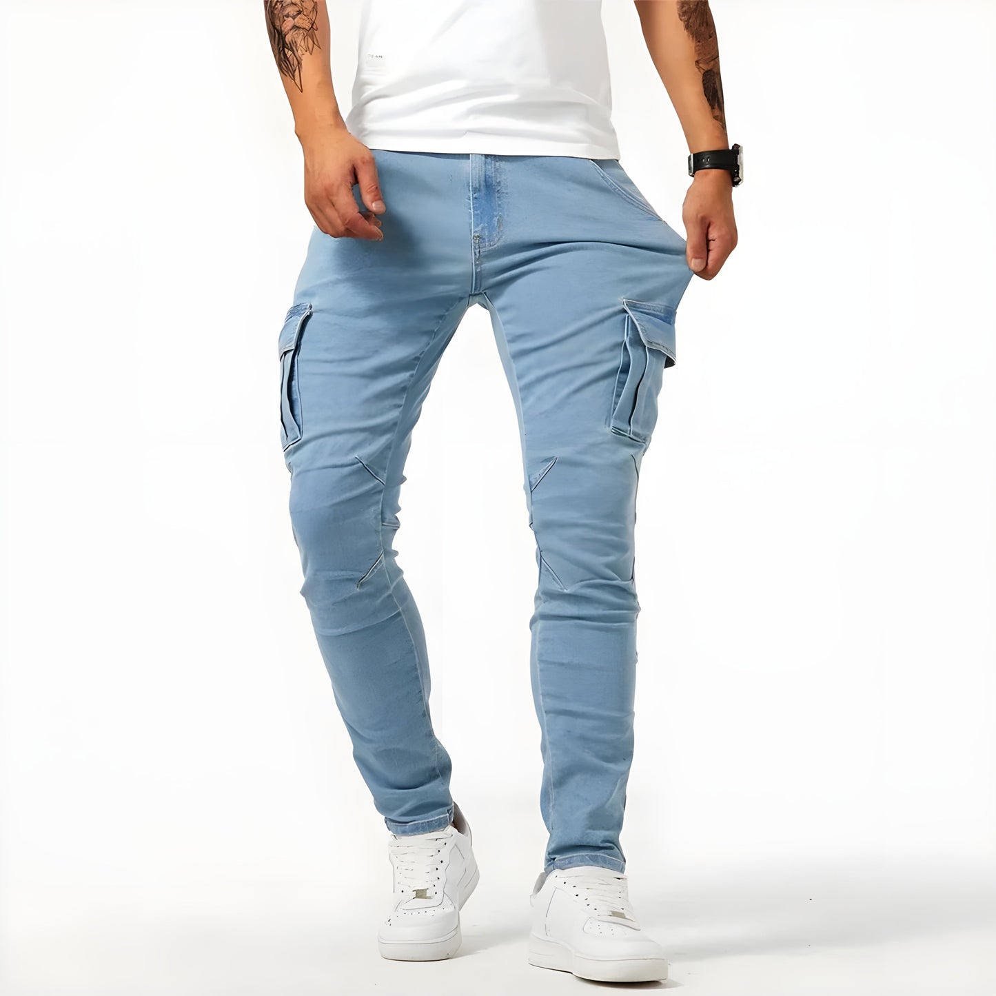 Herr Cargo Byxor Avslappnad Passform 100% Bomull Urban Stil-2