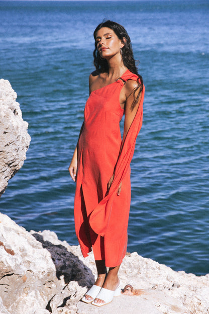 Damklänning Midi Tencel Minimalistisk Elegant-4