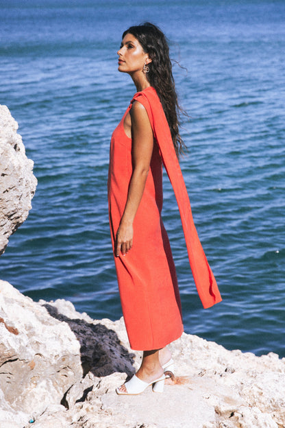 Damklänning Midi Tencel Minimalistisk Elegant-5