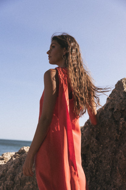 Damklänning Midi Tencel Minimalistisk Elegant-3