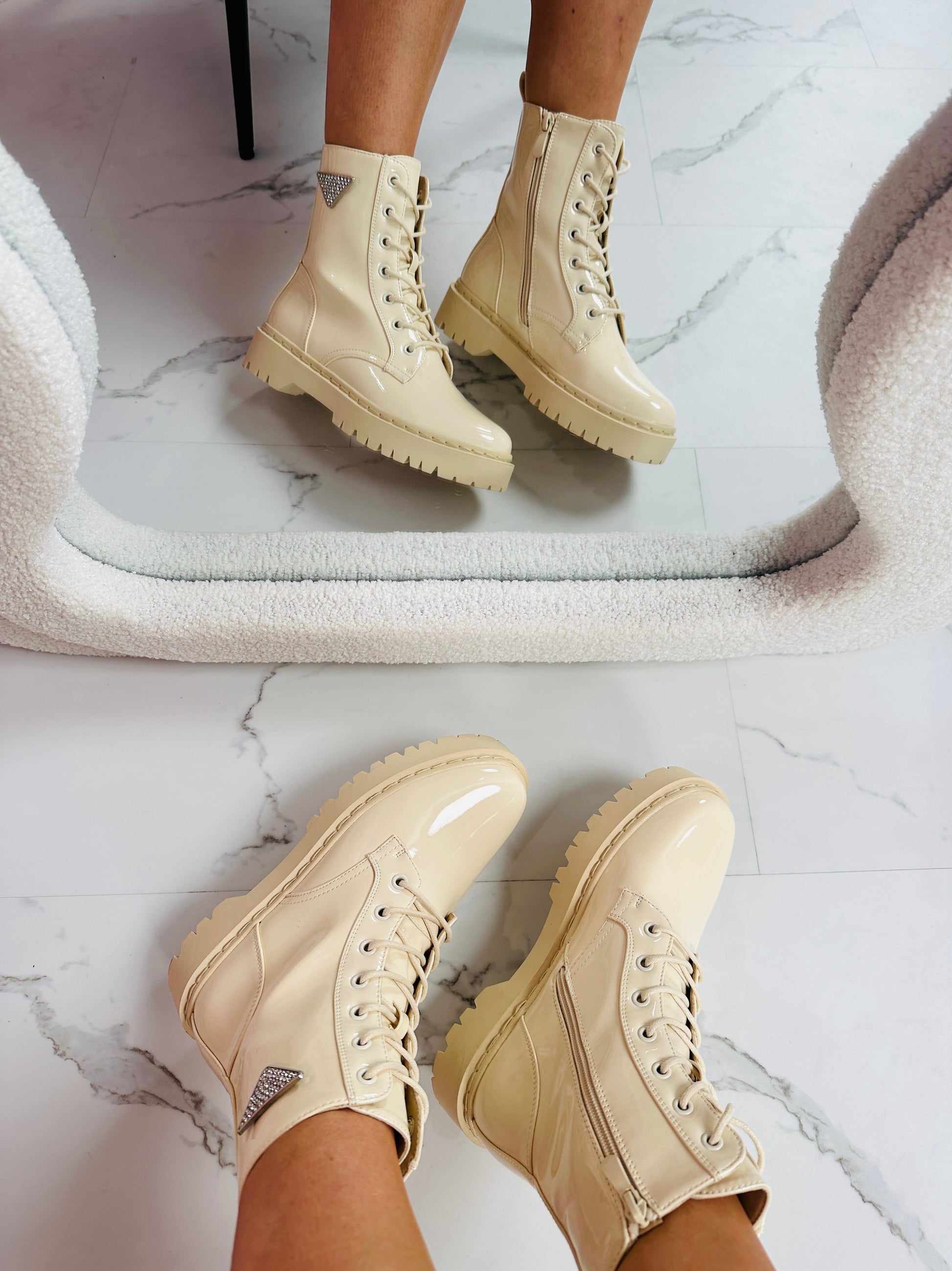 Dam Stövlar Glansig Syntetiskt Läder Elegant Komfort 30 cm Skafthöjd-2