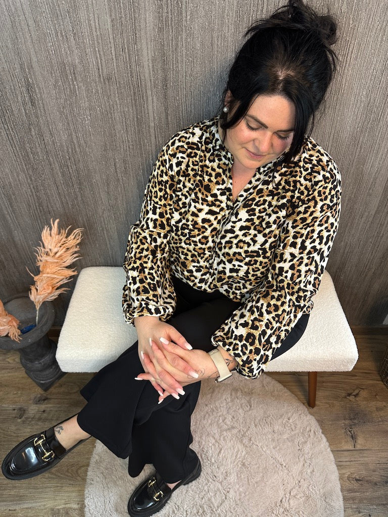 Dam Blus Leopardtryck Långärmad Viskos-2