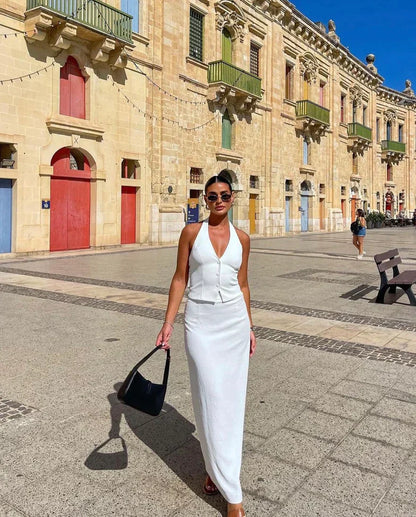 Damset med Västar och Lång Kjol i Mångsidig Stil Högkvalitativt Tyg-4