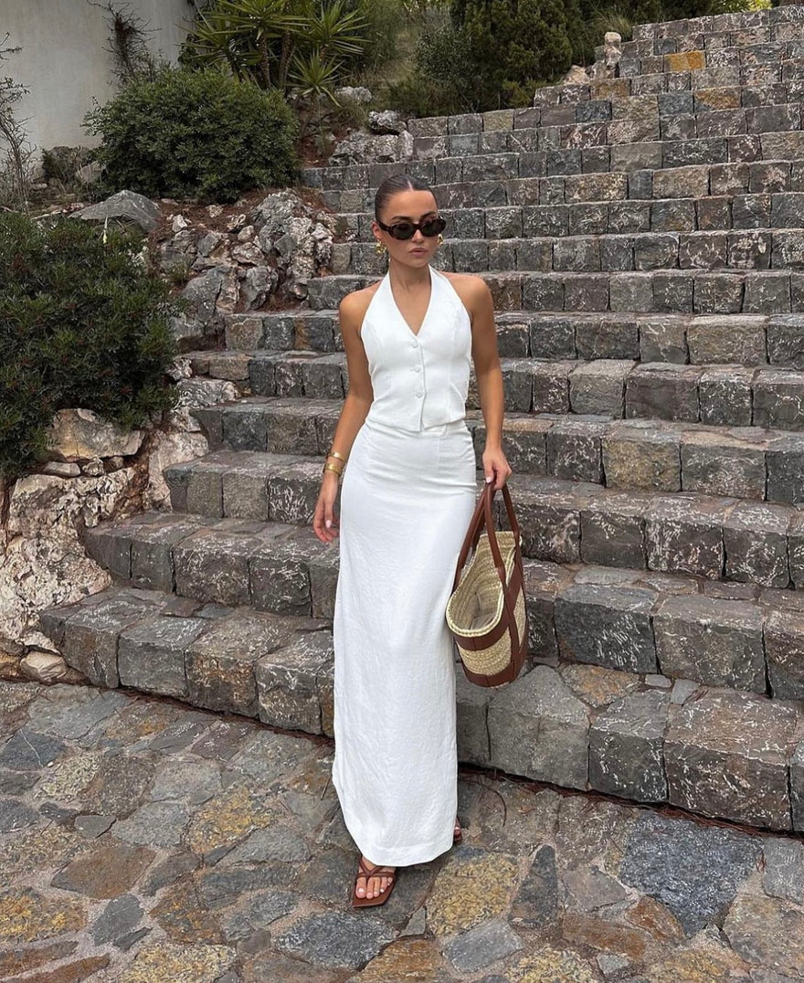 Damset med Västar och Lång Kjol i Mångsidig Stil Högkvalitativt Tyg-3