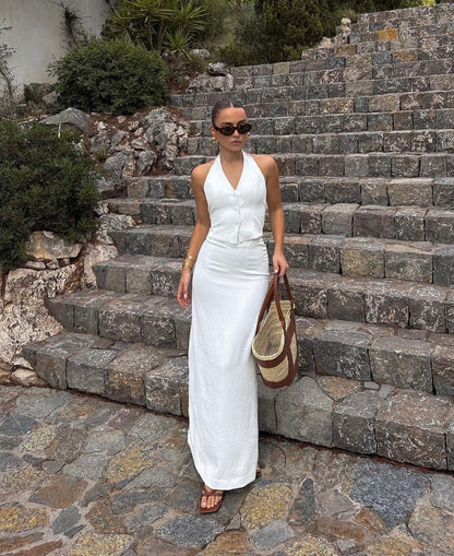 Damset med Västar och Lång Kjol i Mångsidig Stil Högkvalitativt Tyg-3