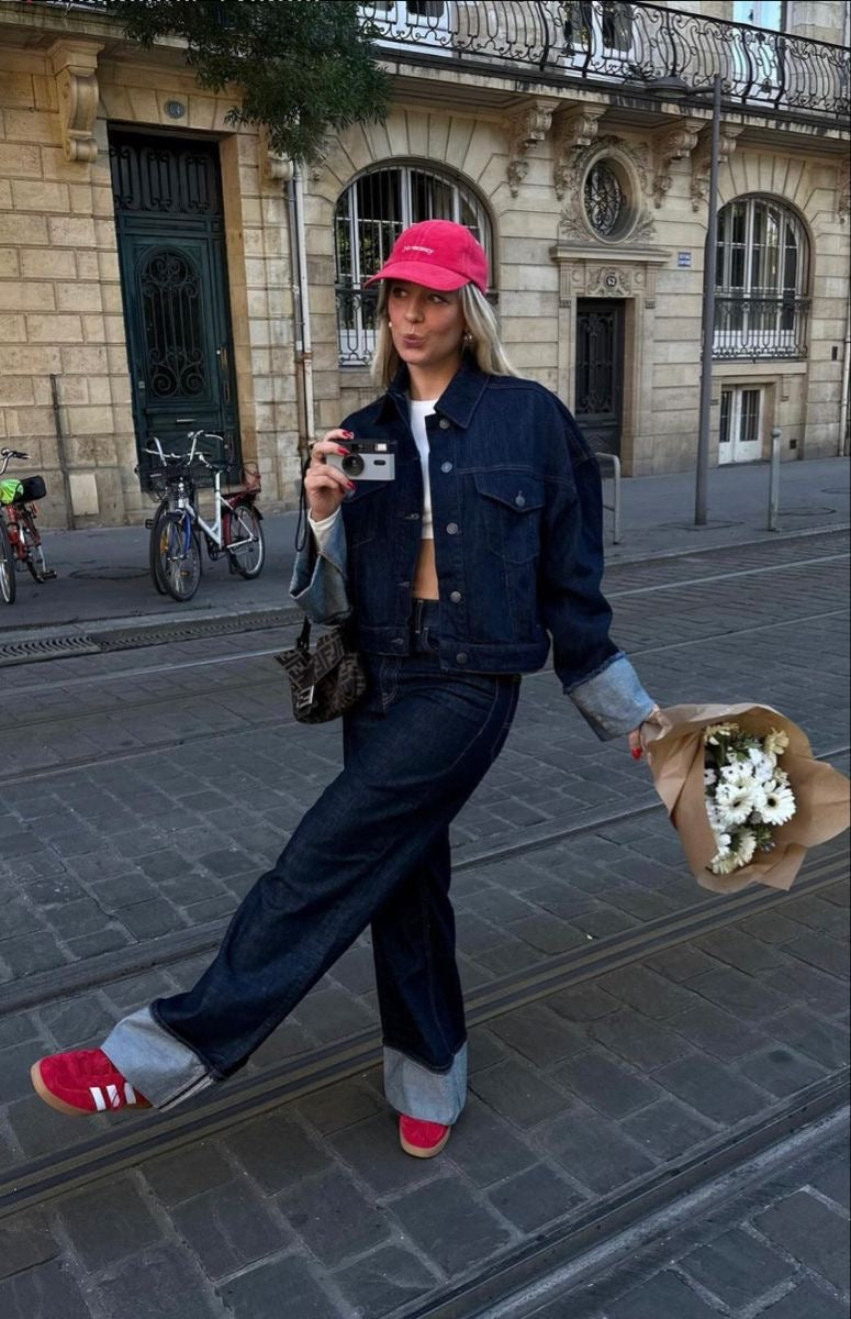 Kvinnors Överdimensionerad Denim Uppsättning Avslappnad Design-1