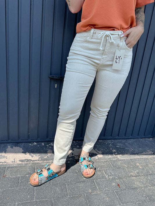 Damjeans Hög Midja Stretch Beige-1