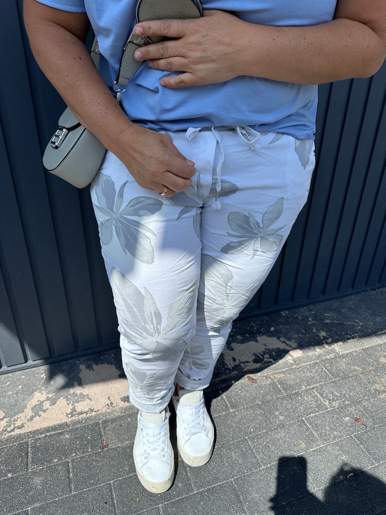 Dam Joggingbyxor Blommönster med Glitterband 100% Bomull-4