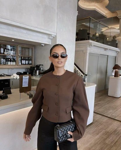 Kvinna Blazer Set Kortärmad Elegant Högkvalitativt Tyg-3