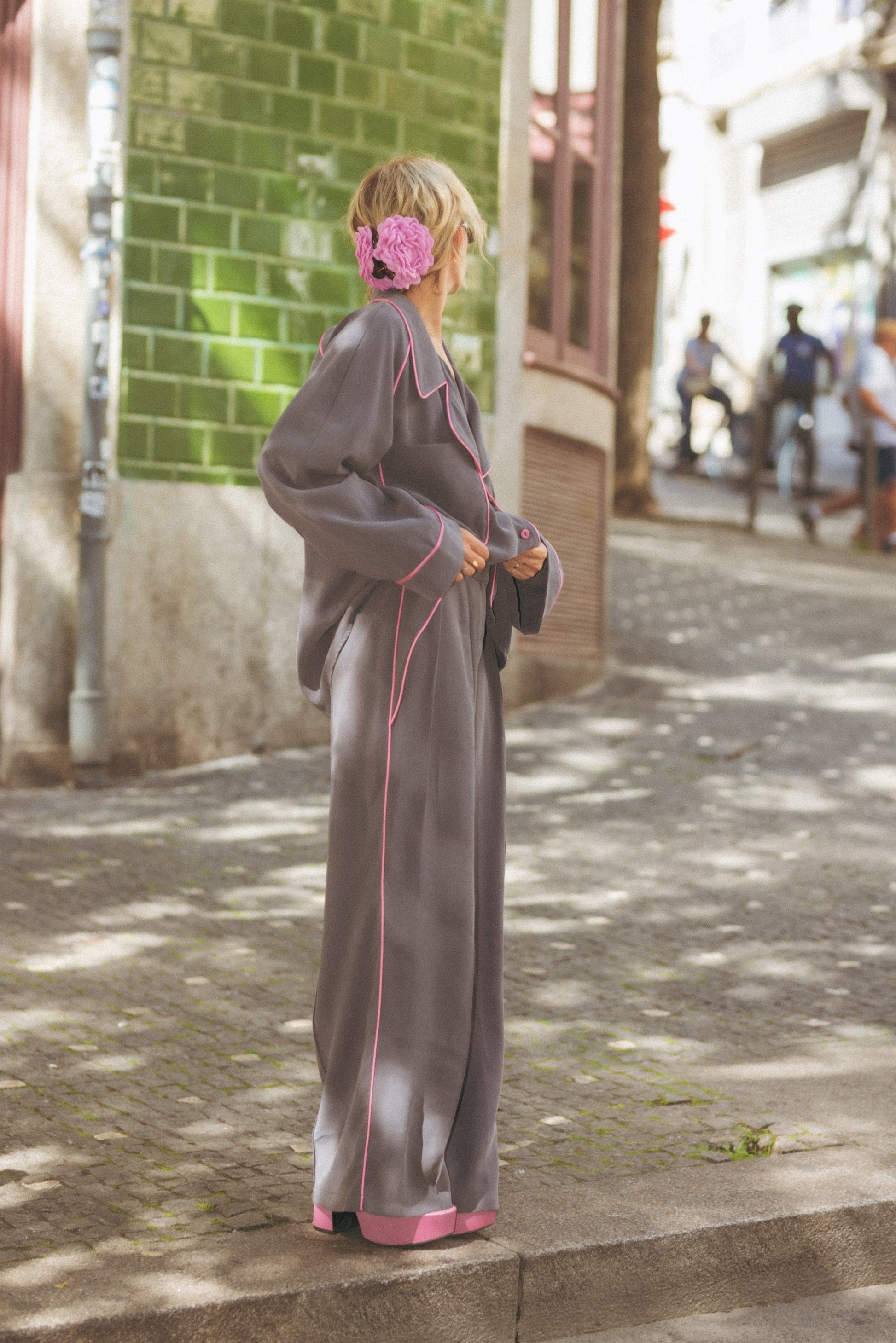 Snygga Byxor Dam Hög Midja Viskos med Fickor-1