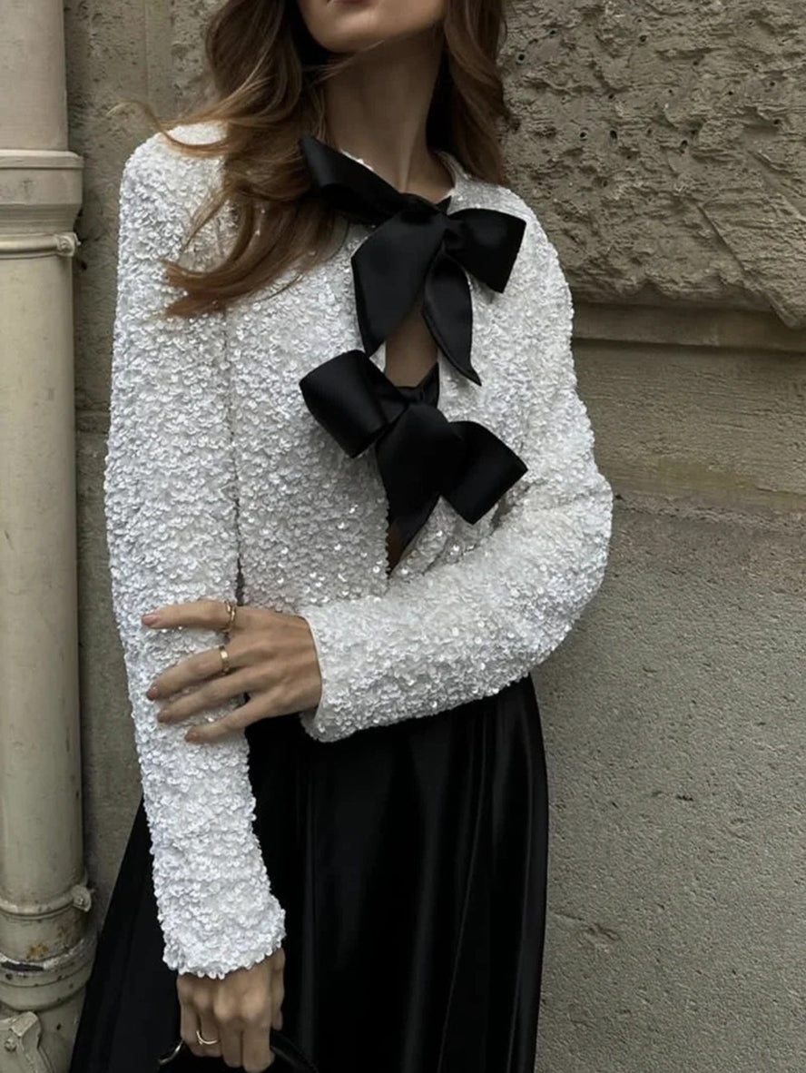 Variant image for Kvinnors Paljettoppar Öppen Front Satin Detaljer Polyester-1