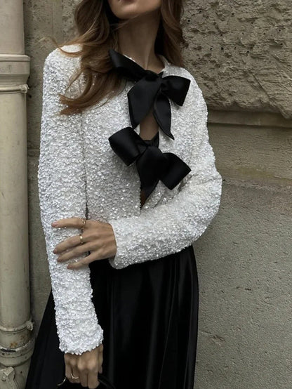 Variant image for Kvinnors Paljettoppar Öppen Front Satin Detaljer Polyester-1