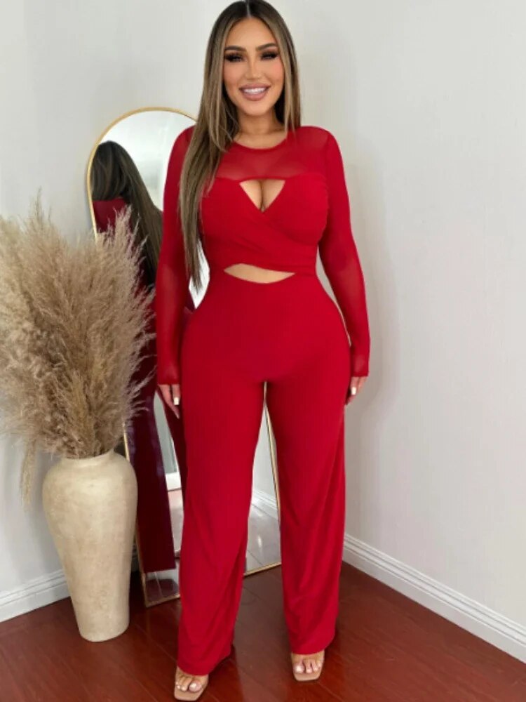 Dam Jumpsuit Elegant Nätduk Graciös Silhuett-1