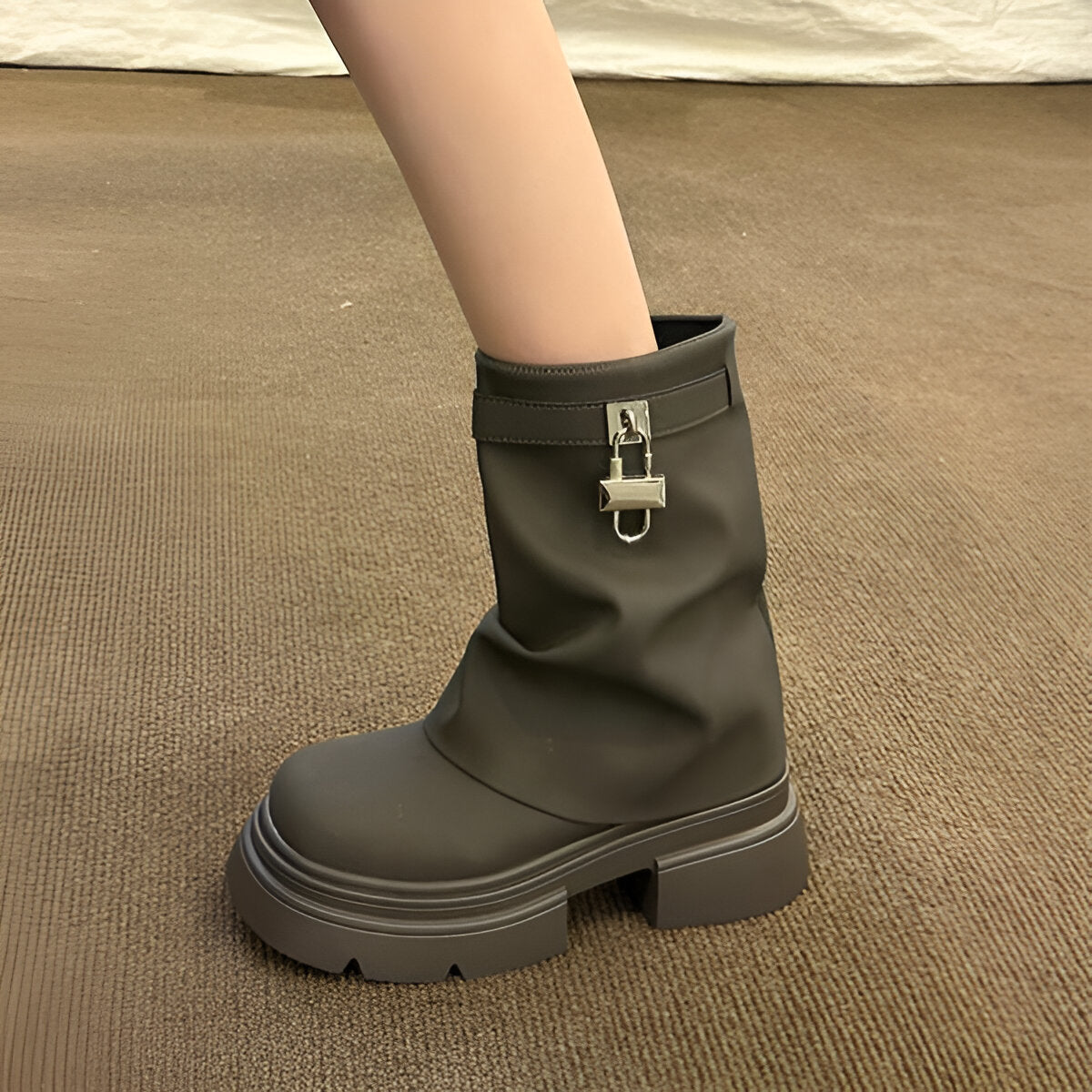 Dam Stövlar Höga Stiletthäl Syntetiskt Läder med Plattform-3