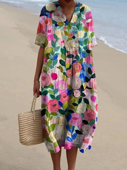 Variant image for Kvinnors A-line Klänning Blommönster Polyester-1