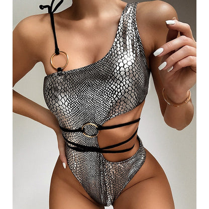 Dam Bikini Set Asymmetrisk Djurmotiv Polyester Spandex-5