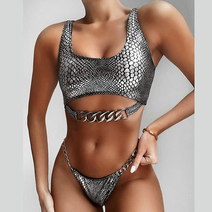 Dam Bikini Set Asymmetrisk Djurmotiv Polyester Spandex-6