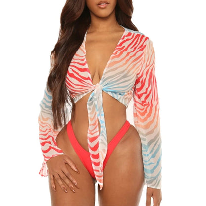 Dam Tredelad Bikini med Tryckdesign i Polyester och Lycra-2