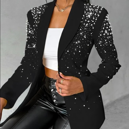 Kvinna Blazer Elegant Pärlapplikationer Högkvalitativt Tyg-3