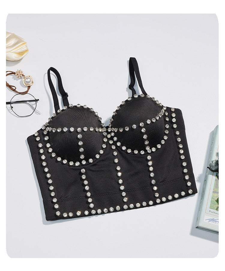 Dam Bustier med Pärlapplikation Justerbar Polyester-4