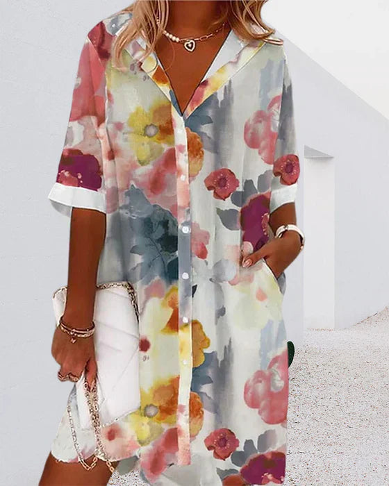 Variant image for Dam Klänning Knapp Tre Fjärdedelar Ärmar 100% Polyester-1