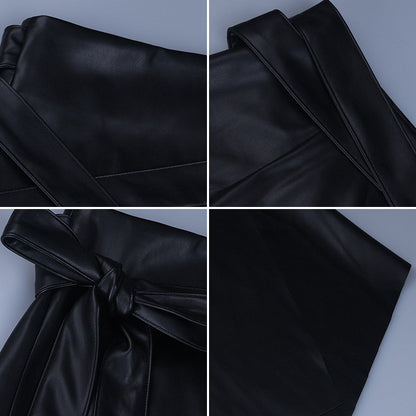 Dam Minikjol Asymmetrisk PU-läder Hög Midja-4