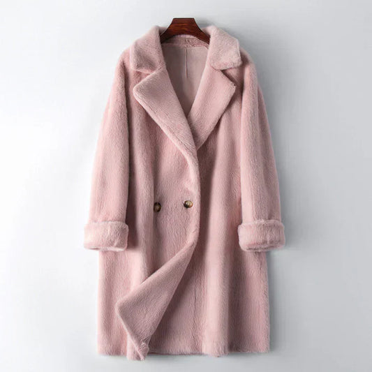 Kvinnor Vinterjacka Dubbelknapp Mjuk Tygblandning-1