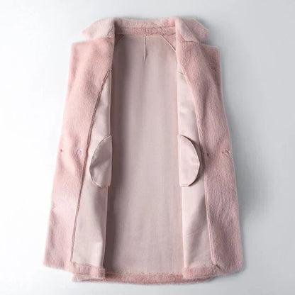 Kvinnor Vinterjacka Dubbelknapp Mjuk Tygblandning-3