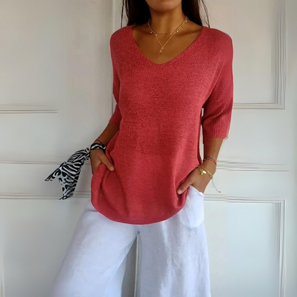 Dam Kofta Trekvartsärmar Mjuk Tyg Avslappnad Passform 1