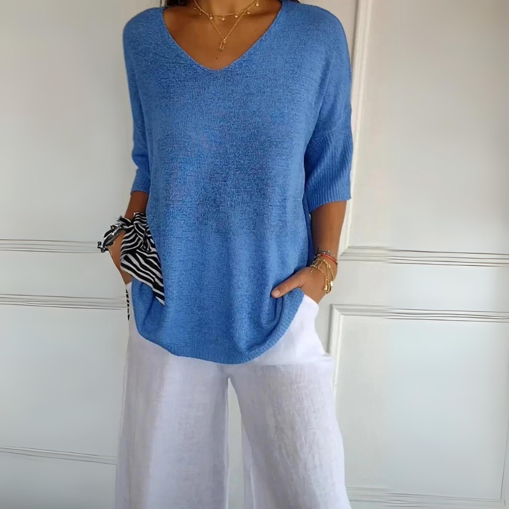 Dam Kofta Trekvartsärmar Mjuk Tyg Avslappnad Passform 4