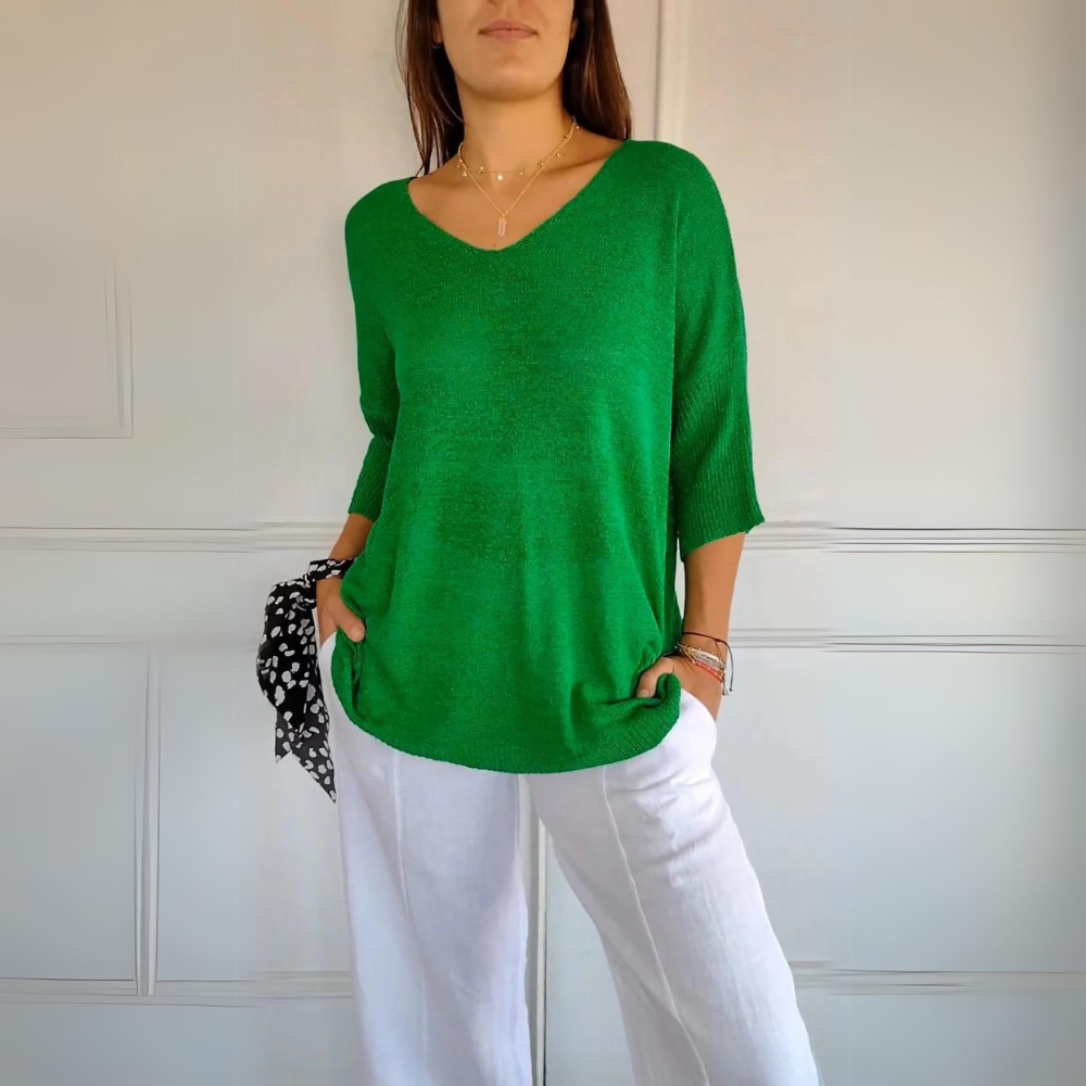 Dam Kofta Trekvartsärmar Mjuk Tyg Avslappnad Passform 9